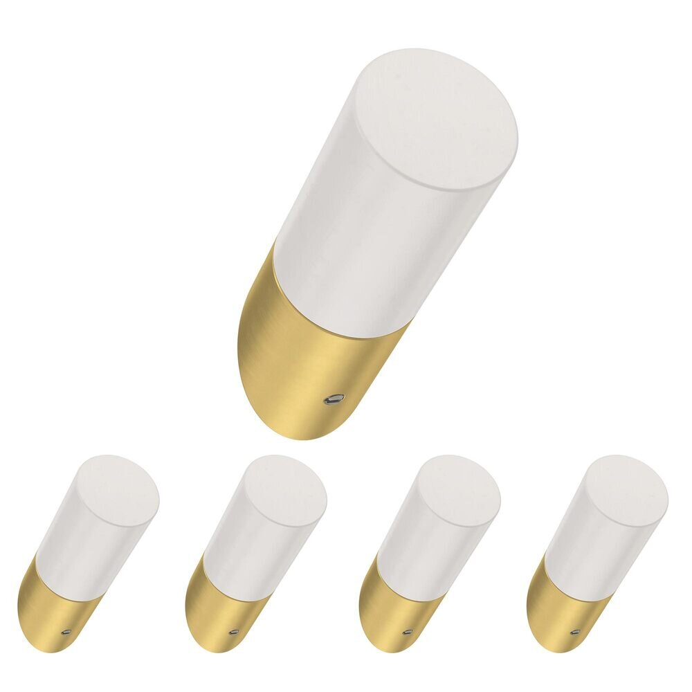 2-1/4" Modern Slant Hook (5 Pack) in Pure White & Brushed Brass