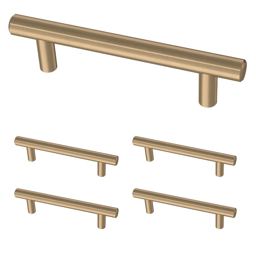 (5 Pack) 3 3/4" (96mm) Centers Steel Bar Pull in Champagne Bronze Antimicrobial