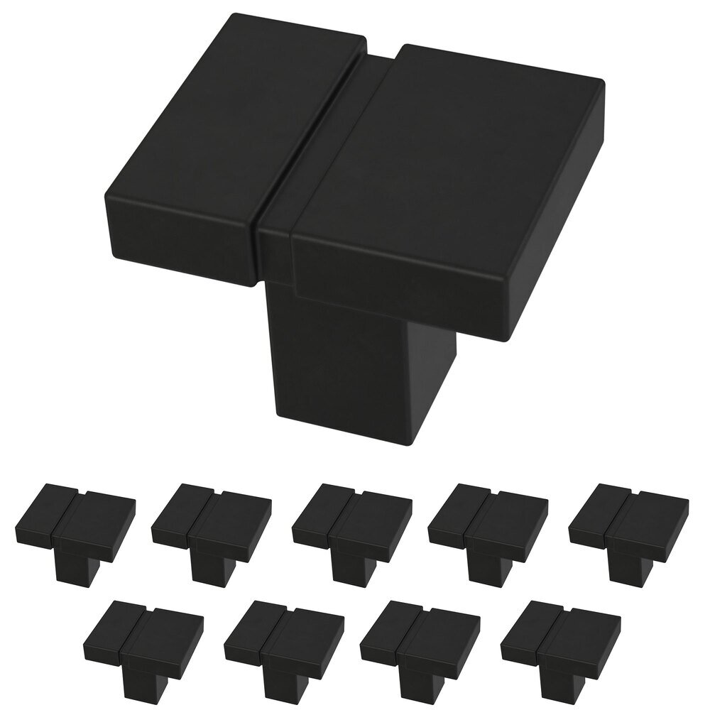 1-1/4" (32mm) Asymmetric Notched Knob (10 Pack) in Matte Black