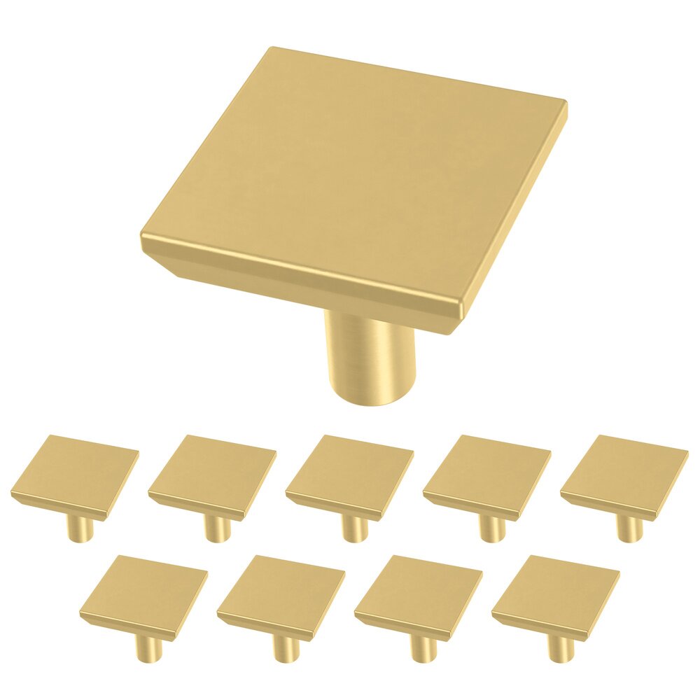 1-1/8" (29mm) Simple Chamfered Square Knob (10 Pack) in Brushed Brass