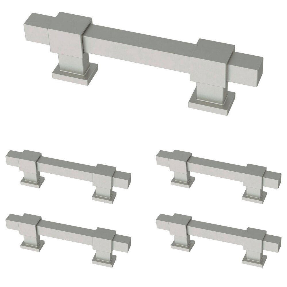 (5 Pack) 1 3/8" to 4" Adjustable Centers Square Bar Adjusta Pull in Satin Nickel (Matte)