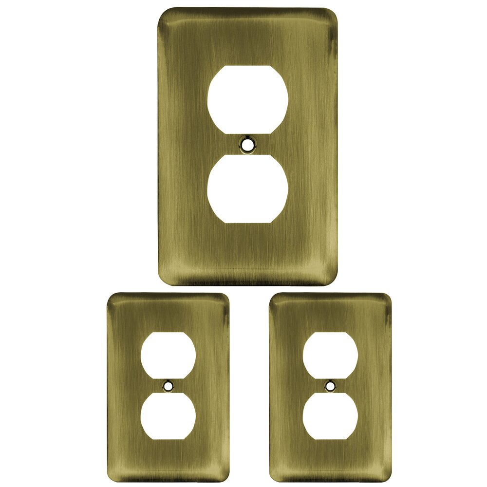 Stamped Round Single Duplex Wall Plate (3 Pack) in Antique Brass