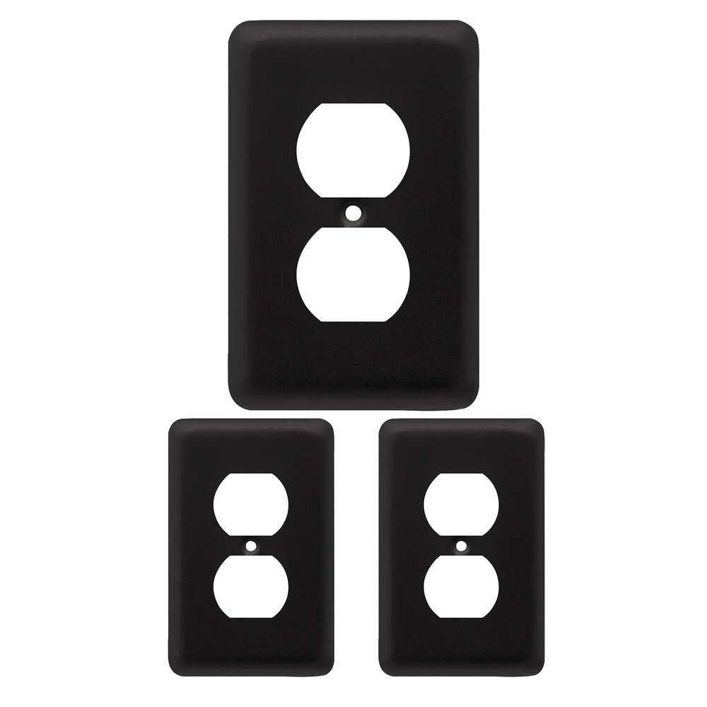 Stamped Round Single Duplex Wall Plate (3 Pack) in Matte Black