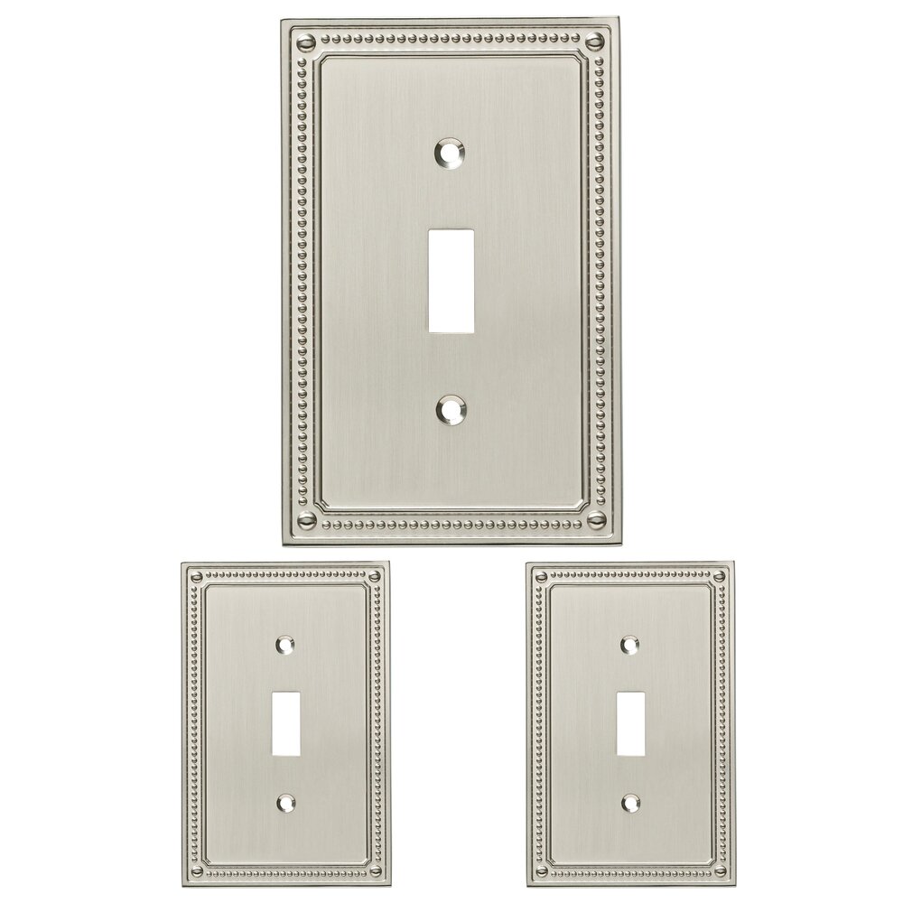 Classic Beaded Single Toggle Wall Plate (3 Pack) in Brushed Nickel