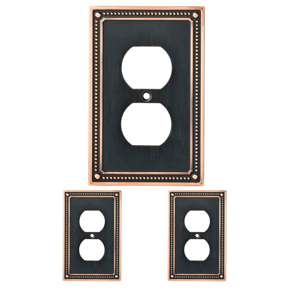 Classic Beaded Single Duplex Wall Plate (3 Pack) in Bronze With Copper Highlights