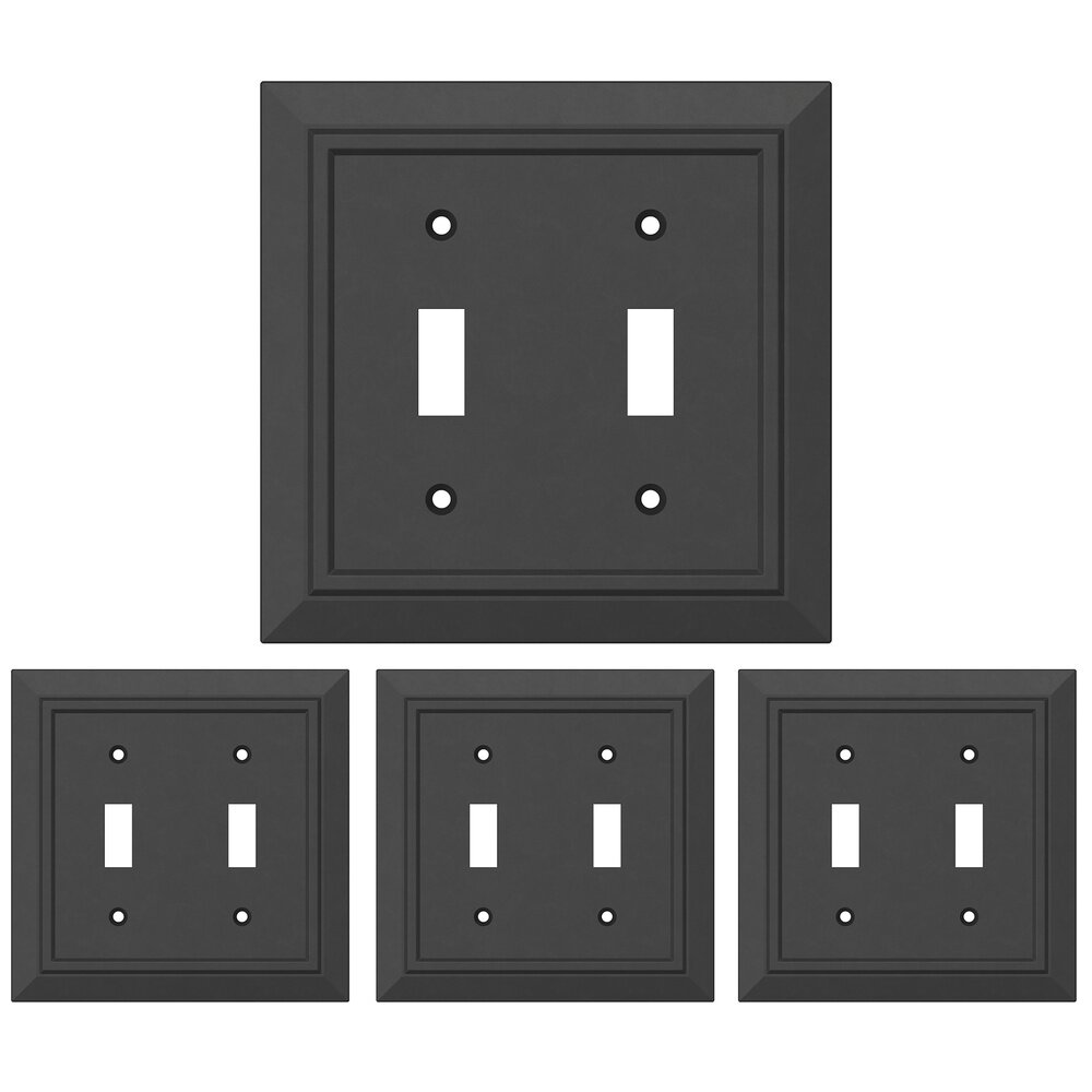 Double Toggle Wall Plate in Matte Black Antimicrobial (4 Pack)